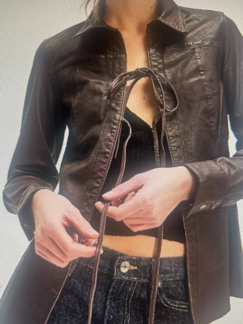 Free People x Understated Leather Rich Brown Tie Snap Cuff Graysen Shirt NEW